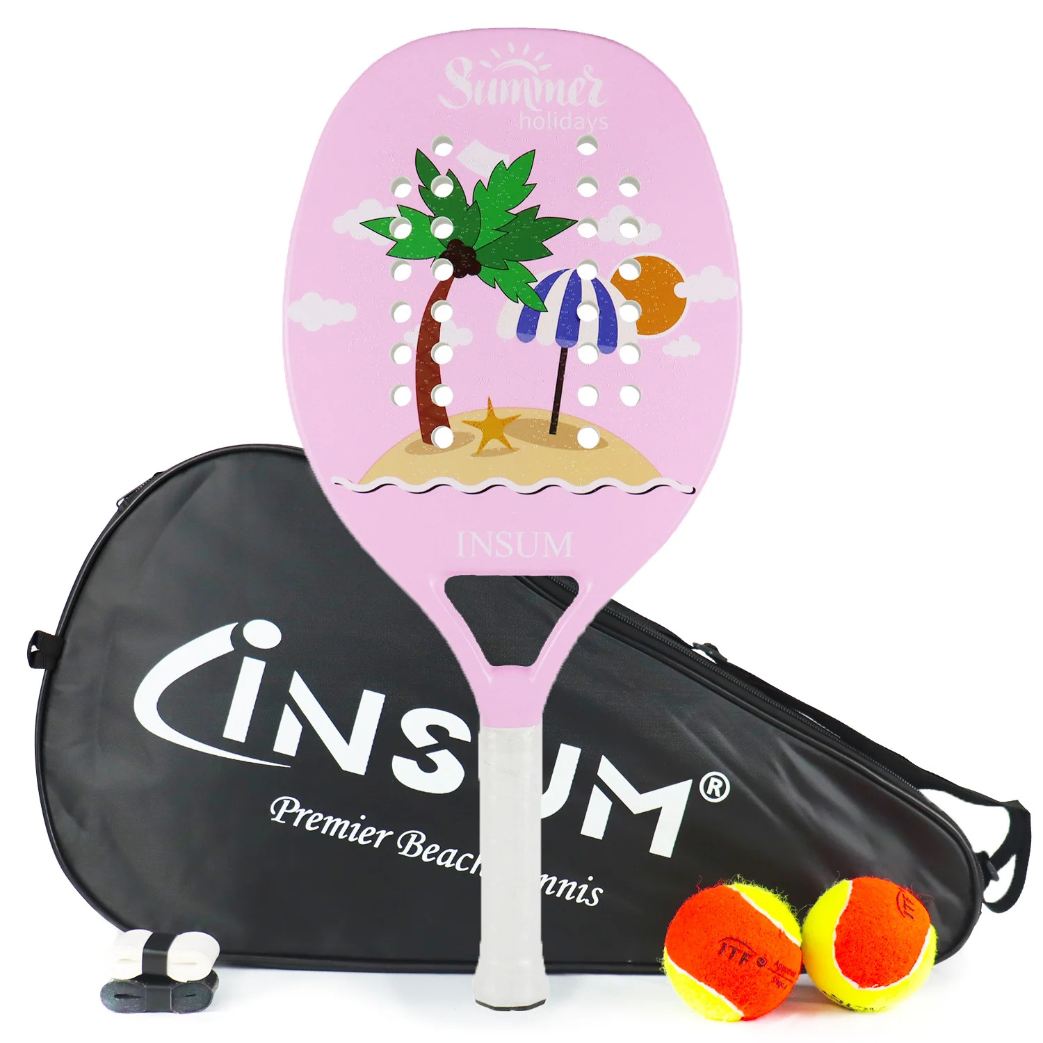 INSUM Training Racket Beach Tennis with Full Carbon Fiber EVA Soft Grip for Beginners Lightweight Raquete Beach Tennis Set