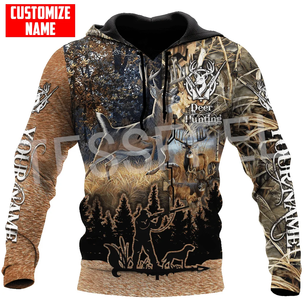 Custom Name Deer Hunting Animal Bow Hunter Camo Cosplay Tattoo Retro Tracksuit 3DPrint Harajuku Casual Pullover Jacket Hoodies D