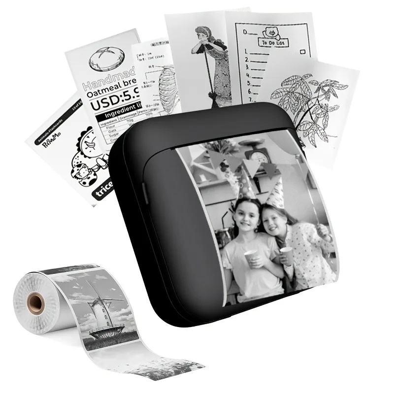 휴대용 미니 열전사 프린터 세트, USB 충전 잉크리스 디자인, 사진/라벨 인쇄..