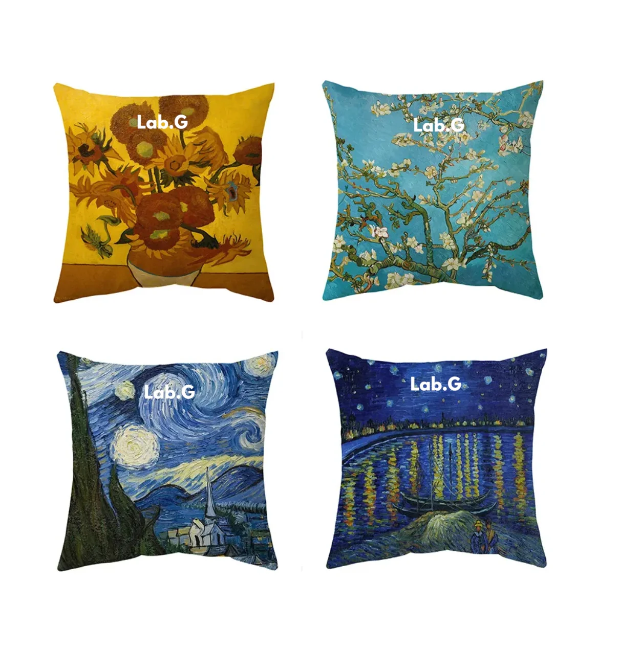 4 Fundas De Cojín De Algodón Y Lino Doble Lado Lab.G Arte Van Gogh