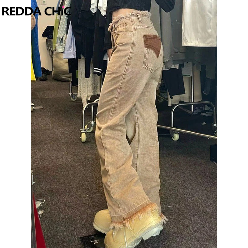 

Женские мешковатые джинсы REDDACHiC, хаки, ковбойские брюки с широкими штанинами, с завышенной талией и необработанными краями, уличная одежда, Y2k