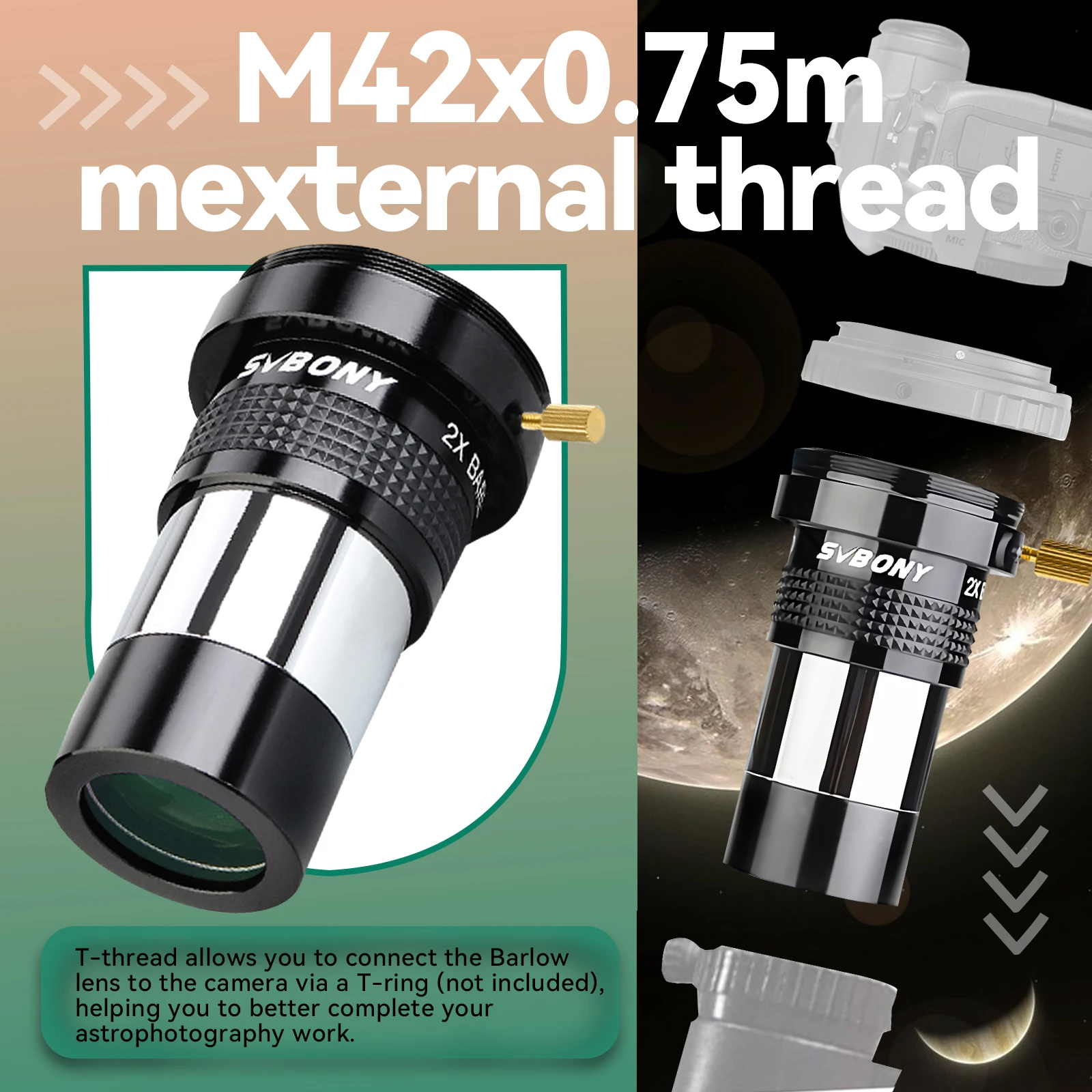 SVBONY Eyepiece Barlow Lens 2x Professional Telescope Part