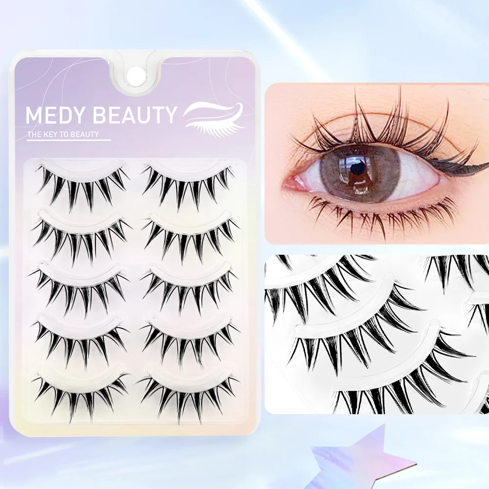 미리 만든 선풍기 속눈썹, A/M 모양, 3D 스파이크 클러스터 속눈썹 믹스, 익스텐션 메이크업, 슈퍼 내추럴 위스피 DIY 미리 만든 페들런, 5 쌍 