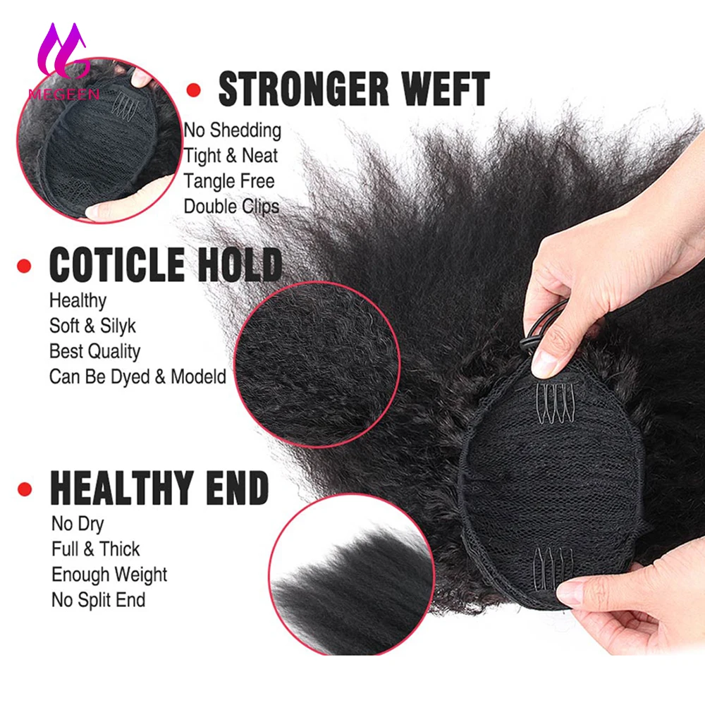 Afro Kinky Straight Ponytail Human Hair Extensions Italian Yaki Straight Drawstring Ponytail Clip In Brazilian Remy Hair