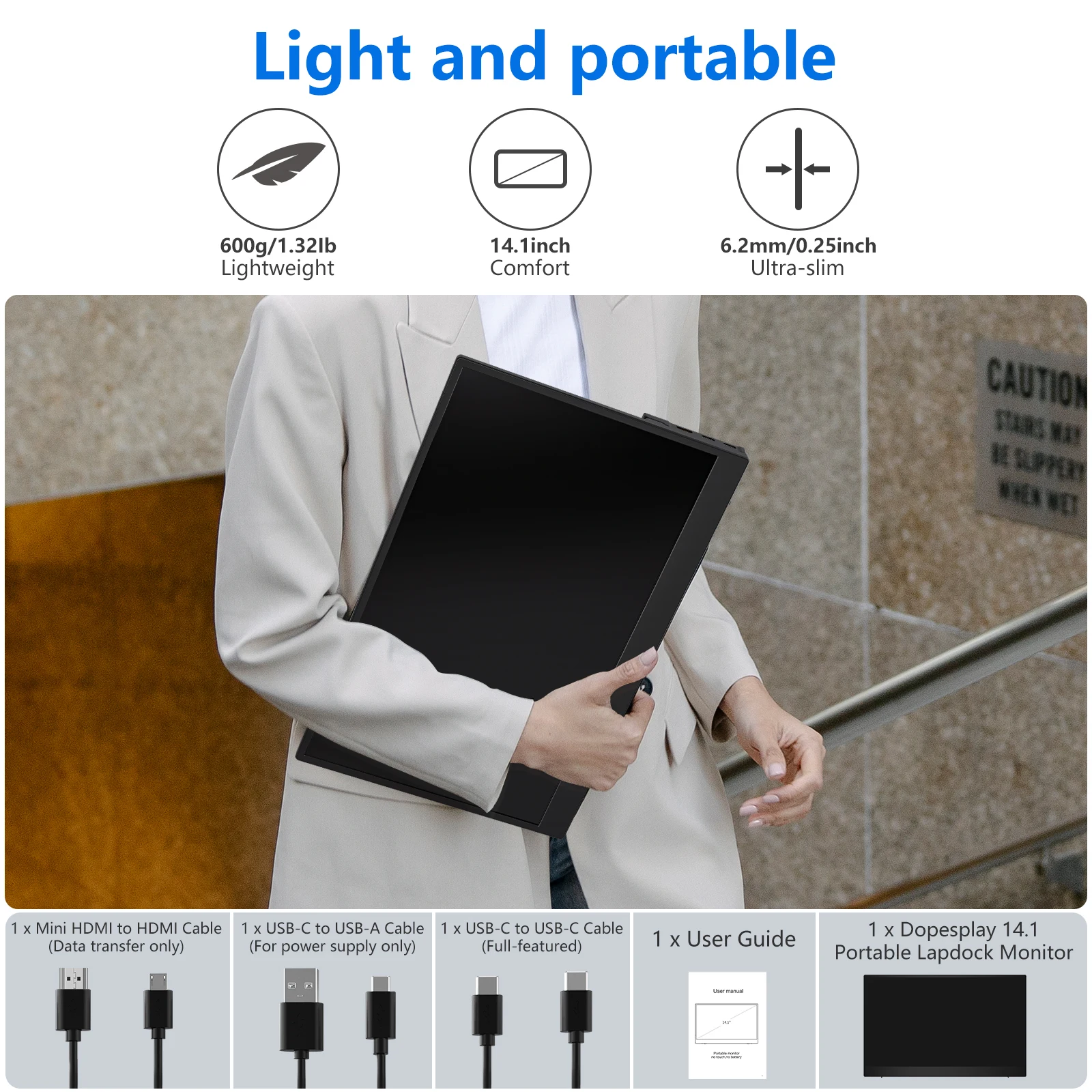 Dopesplay 14.1/15.6/16 Inch Portable Monitor 1080P FHD IPS USB-C Mini-HDMI Game Screen For Laptop Mac Phone Xbox PS4/5 Switch 6