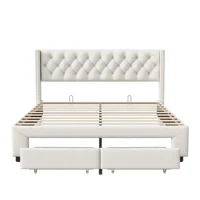 Кровать с двумя отверстиями, место для хранения вещей с двумя ящиками, основание с планкой, гидравлический каркас кровати со светодиодной подсветкой — изображение 6