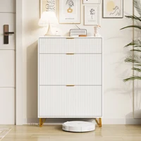 ROSAHQNDA Современный белый деревянный шкаф для обуви для прихожей, органайзер для хранения обуви с двумя откидными ящиками, боковое хранилище для обуви — изображение 4