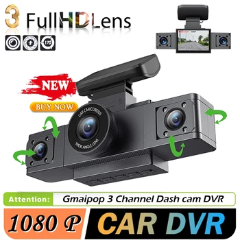 Videoregistratore Dash Cam a 3 canali Telecamera per auto a tre obiettivi con DVR 24 ore su retrovisione Monitor di parcheggio Scatola nera