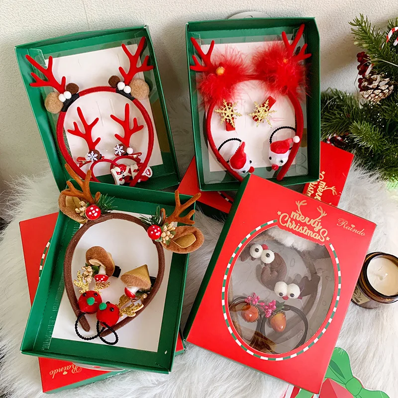 

5 шт. рождественские аксессуары для волос, набор в подарочной коробке, кольцо для волос в виде лося, трос для волос в виде снеговика, детская заколка для волос, головной убор