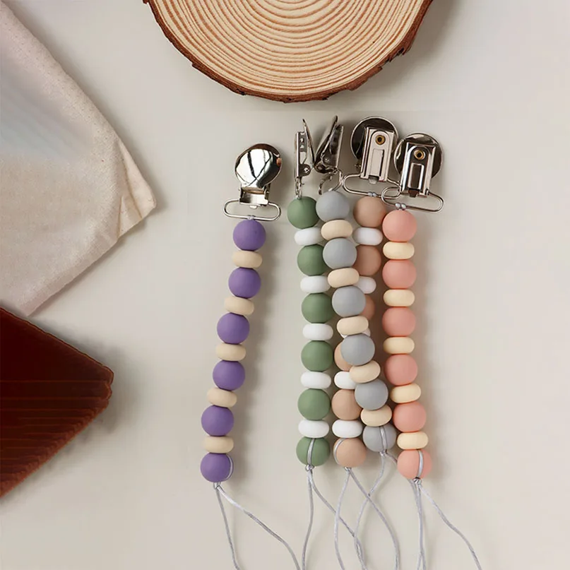 erduo Silicone Baby Pacifier Clip Chain Leashes & Cases for Boy and Girl Beaded Teether Soothie Holder