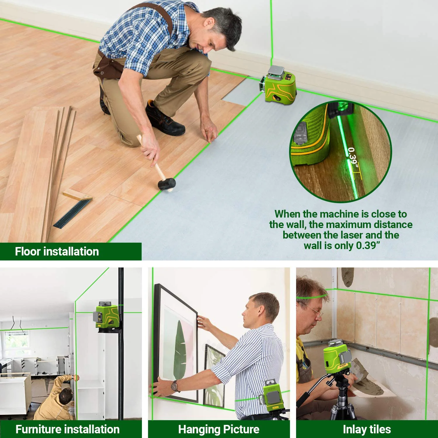 Heipoe 12 lines Green beam Self-leveling Vertical & Horizontal Laser Level with