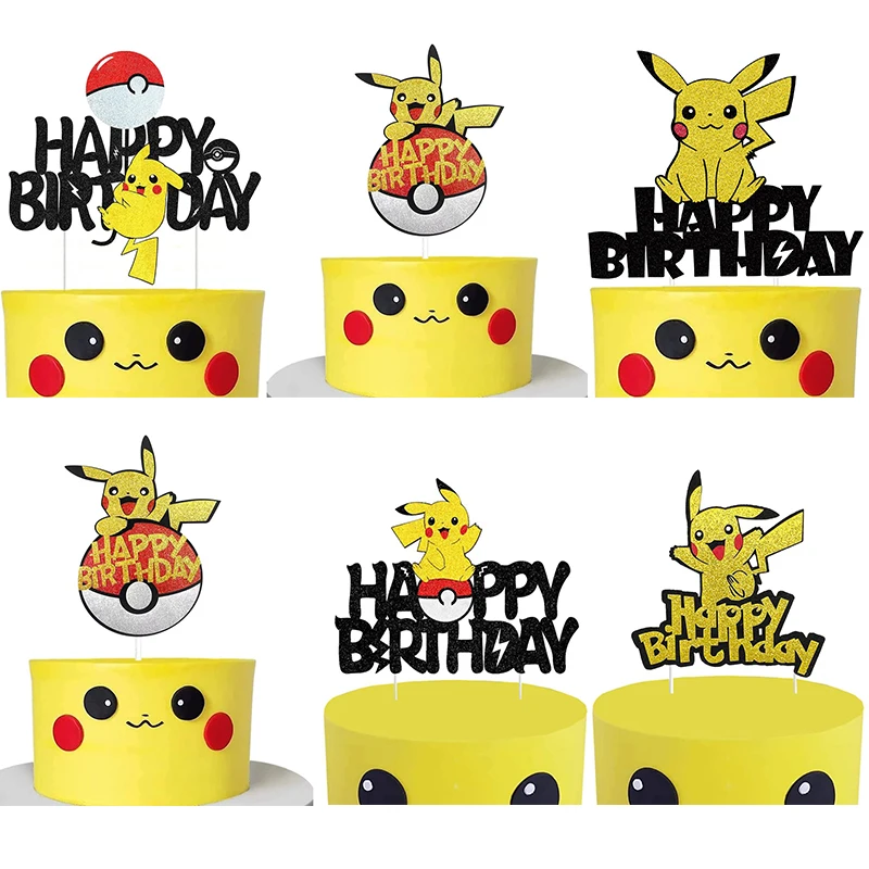 

Pokemon Happy Birthday Cake Topper Cartoon Pikachu Cake Decor Party Supplies for Kids Boys Girls Birthday Baby Shower Decoration