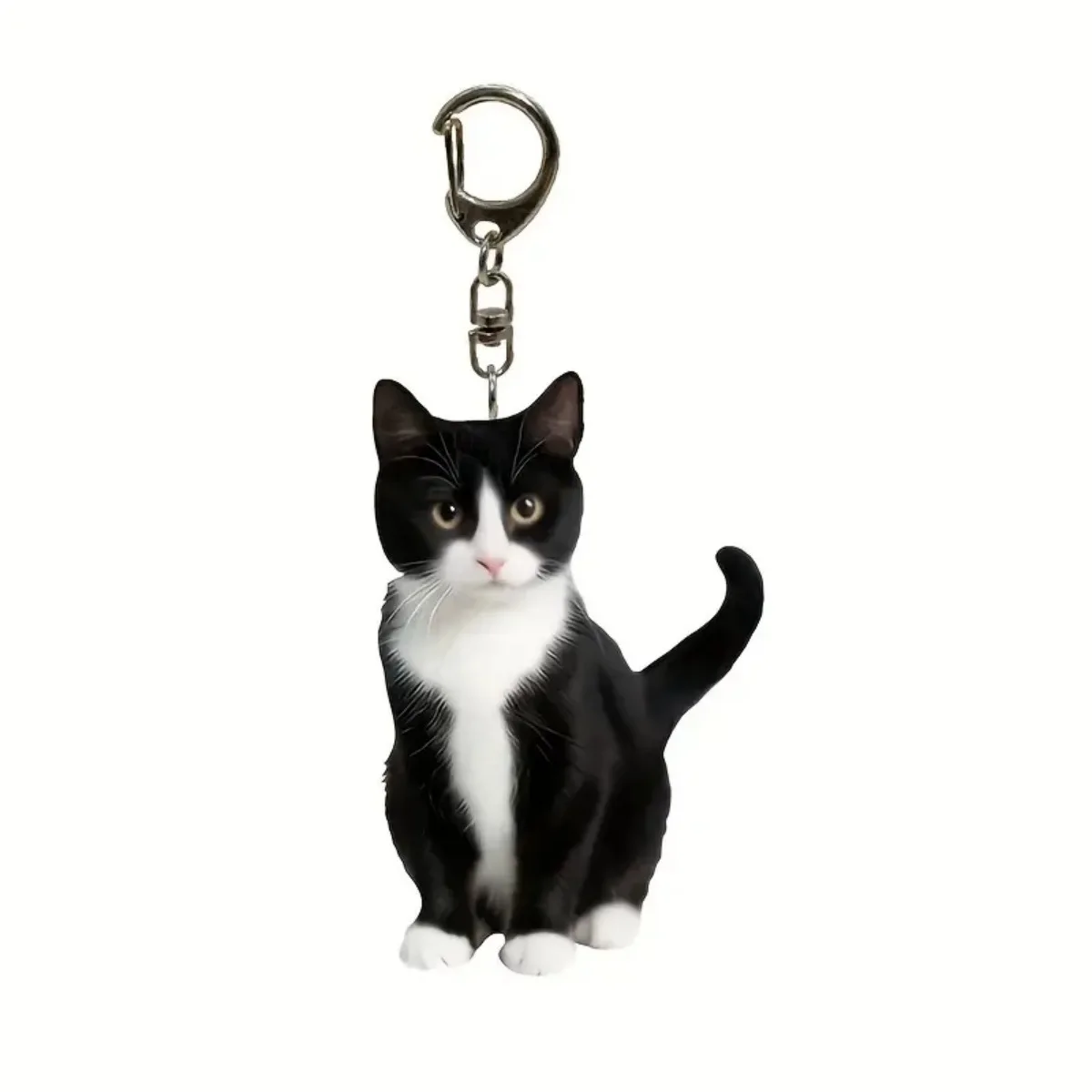 1pc Black and White Cat Keychain 2D Acrylic Cat Pendant Double-Sided Design Animal Key Ring Charm for Backpacks & Gifts