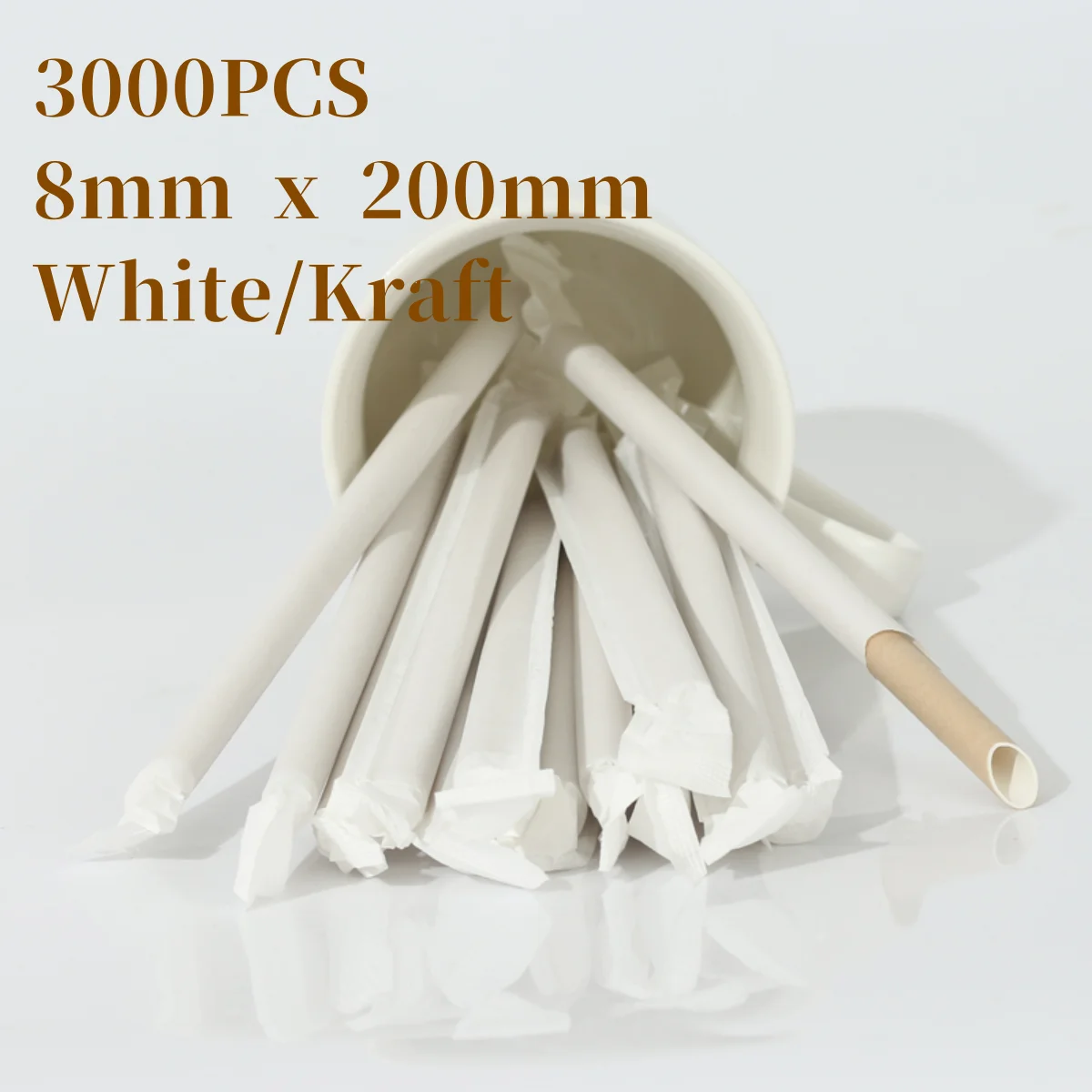 Biodegradable Jumbo Smoothie and Milkshake Paper Straws, 200mm*8mm Wide Disposable for Drink