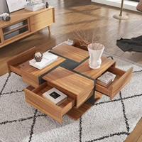 Comanlai 78x78x36cm Table basse moderne, table de salon avec 4 tiroirs, deux niveaux de rangement, table centrale de canapé multifonctionnelle 4
