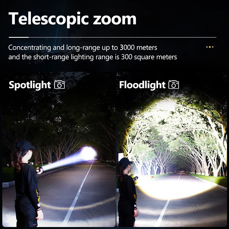 LED Flashlight Most Powerful Long Shot Tactical Torch Outdoor Lighting USB Rechargeable Waterproof Camping COB Zoomable