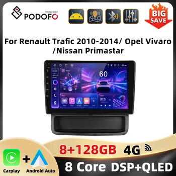 Podofo 2Din 10'' Radio de coche para Renault Trafic 2010-2014/Opel Vivaro/Nissan Primastar Reproductor Multimedia GPS WIFI DSP Carplay Android Auto BT Audio para coche 1