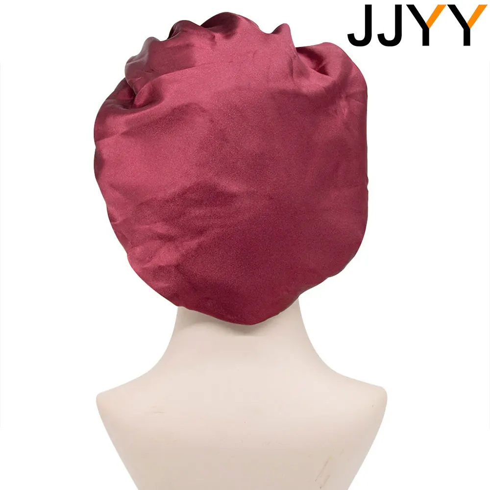 JJYY regolare Solid Satin Bonnet Hair Styling Cap cura dei capelli lunghi donne Night Sleep Hat Silk Head Wrap cuffia da doccia strumento per lo Styling dei capelli
