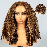 Perruque en cheveux humains bouclés birmans colorés avec mèches, perruque frontale en dentelle HD 13x6, sangle invisible, perruque complète en dentelle 360 sans colle 5