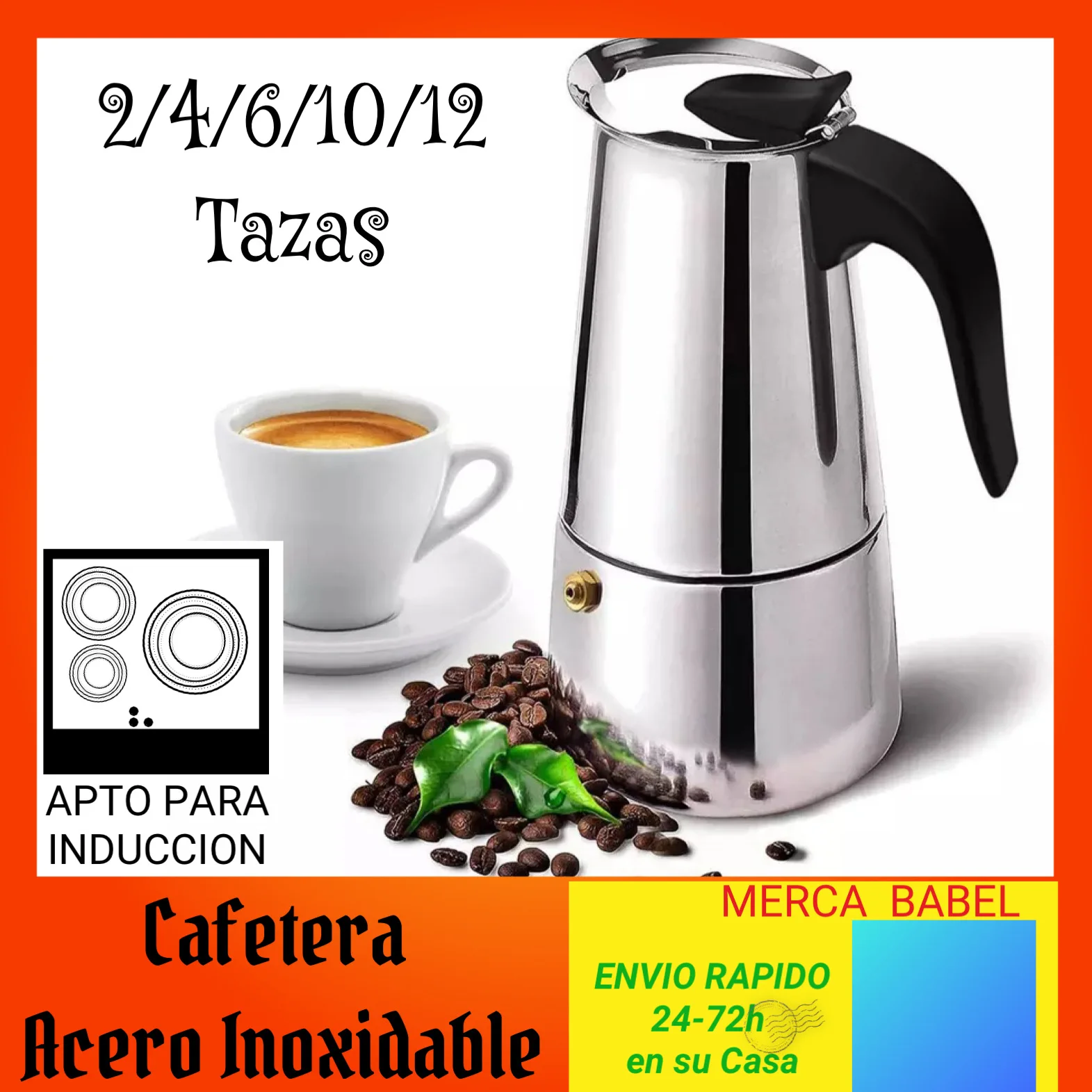 Italian coffee maker suitable for all types of cooking including induction, 2 4 6 10 and 12 cups, Express coffee machine for plates, Gas,  vitroceramic, electric, induction