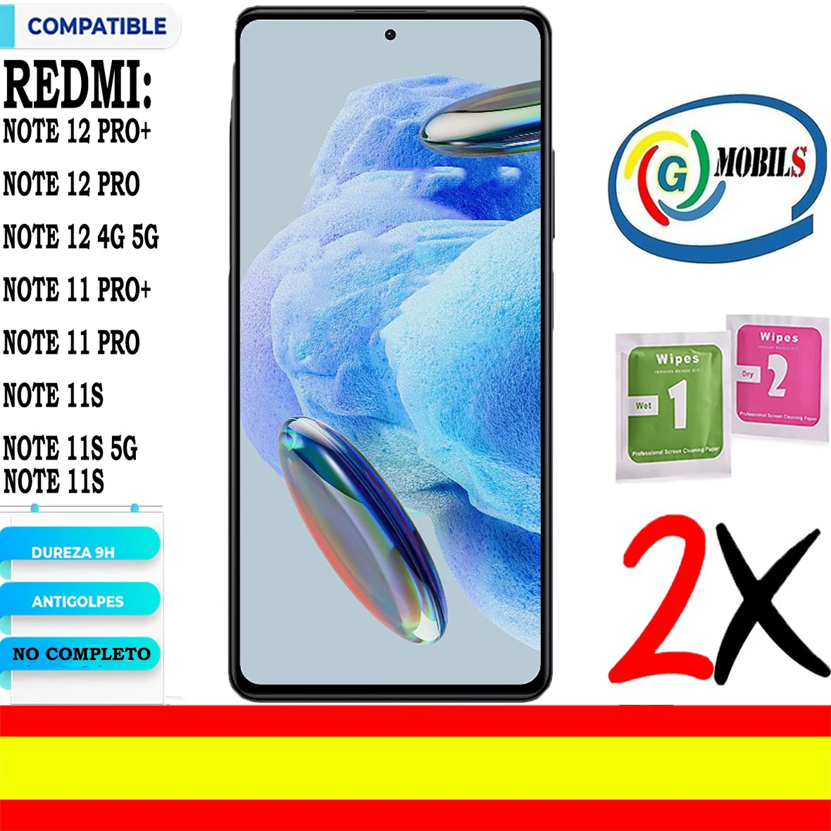 2 X Compatibile Xiaomi Redmi Note 12, Note 12 5G, Note 12 Pro 5G, Note 12 Pro 5G, Note 12 Pro Plus 5G, Note 11 Pro Plus 5G, Nota 11, Nota 11 Pro 4G 5G