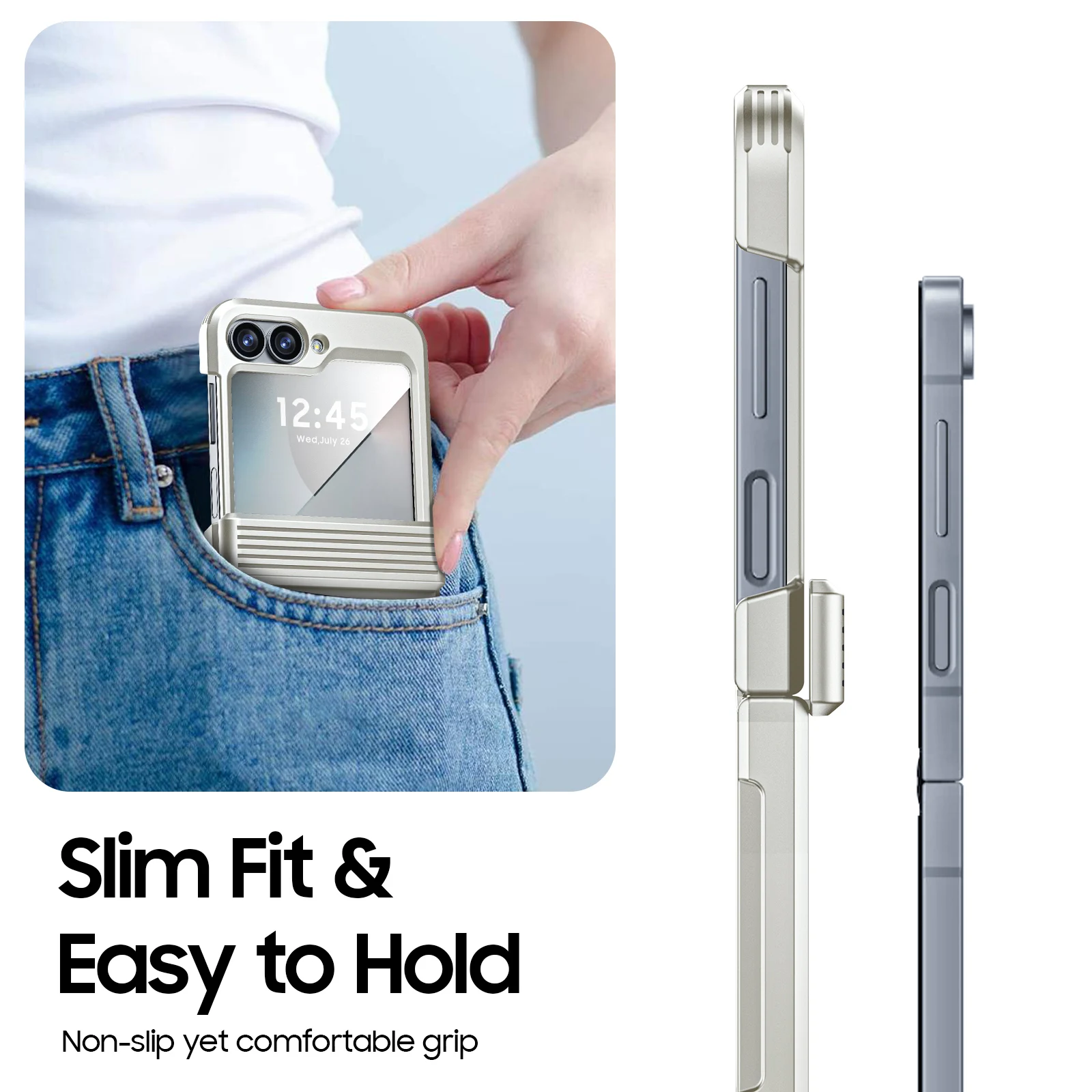Mother's Day Gift for Galaxy Flip 6,Armored Anti-Fall Bearing Protection,Integrated Protective Film Folding Phone Case(Titanium）
