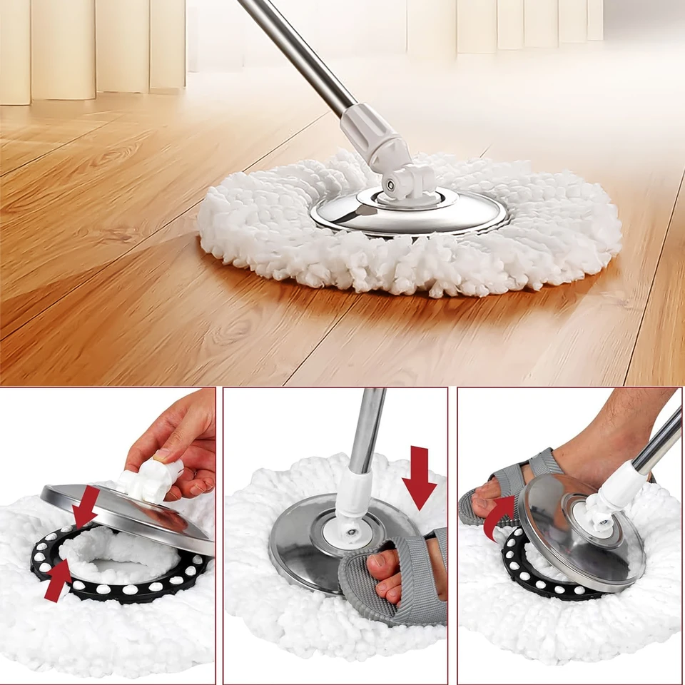 Stainless Steel Extendable Mop with Microfiber Heads