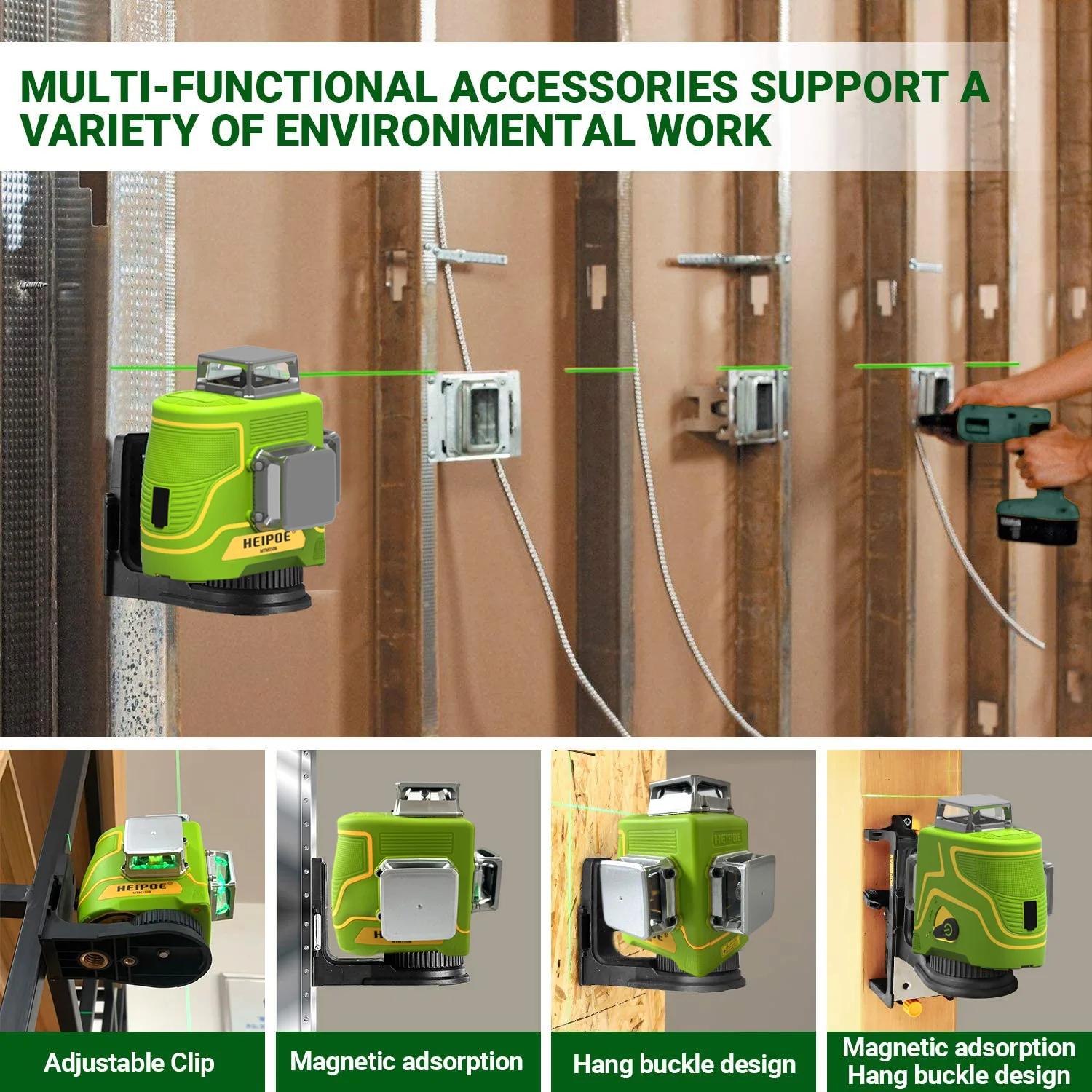 Heipoe 12 lines Green beam Self-leveling Vertical & Horizontal Laser Level with