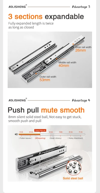 AOLISHENG Guias Correderas Para Cajones 450mm Rieles Para Cajones Extensión  Completa 68 KG Capacidad Carga Guías Laterales Para Cajones Con Rodamiento  de Bolas 1 par (2 piezas) : : Bricolaje y herramientas