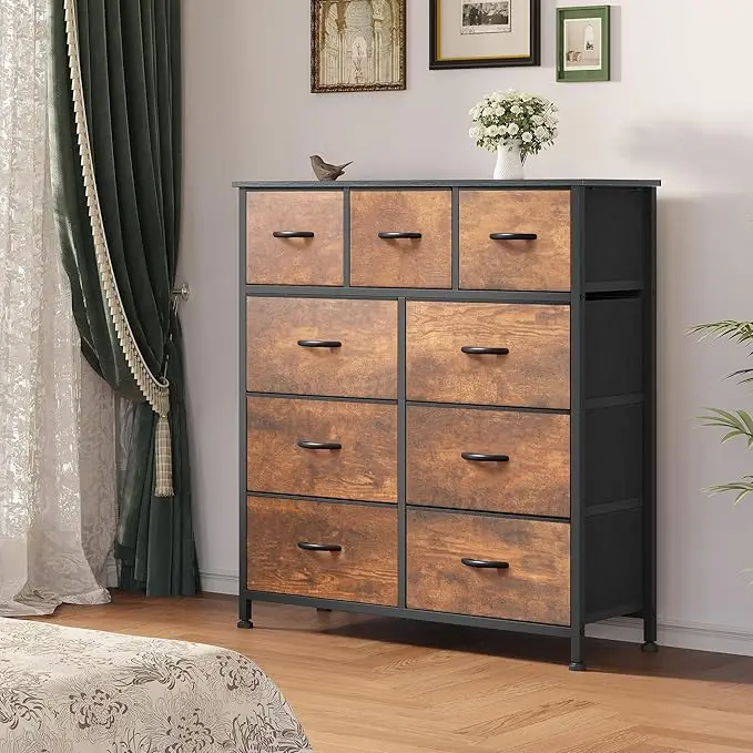 9-Drawer Dresser, Fabric Storage Tower Organizer for Living Room, Hallway, Sturdy Steel Frame, Wooden Top, Easy Pull Fabric Bins 2