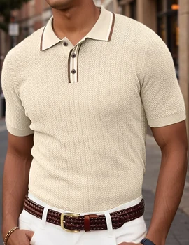 Men's Knitted Short Sleeve Textured Pullover Sweater, Stylish and Comfortable, Suitable for Casual Spring and Summer Wear