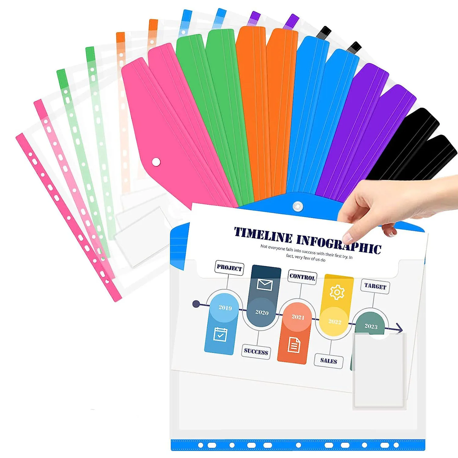 Plastic File Bag A4 Size Large Plastic File Folders Wallets Colorful Document File Envelope Bags for School Office Home Holds 200 Plus A4 Sheets
