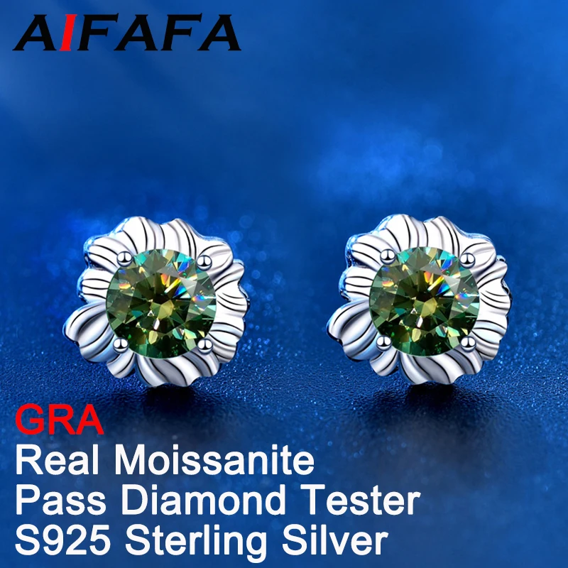 

AIFAFA 0,5 карат реальные зеленые серьги с покрытием из белого золота 925 пробы, серебряные ювелирные украшения для ушей, Алмазный тестер