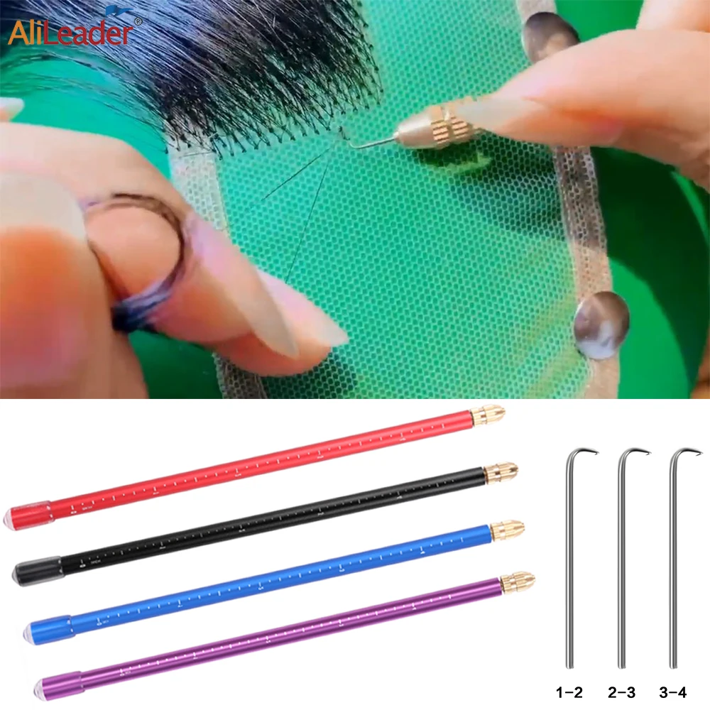 

Alileader Lace Wig Making Ventilating Needle 3pcs Pins & 1PCS Holder Professional DIY Crochet hooks Ventilating Needle For Hair