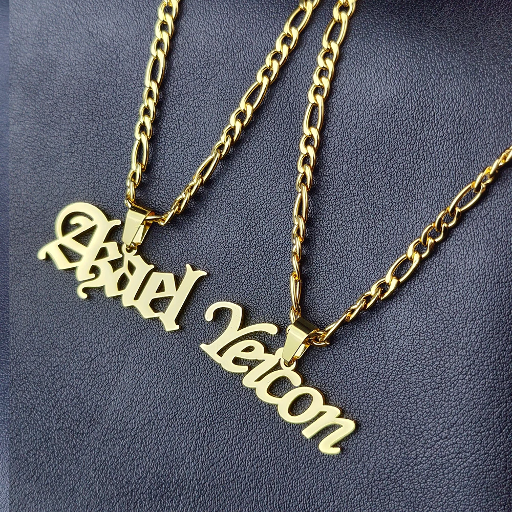 

Personalized Necklace for Women Custom Letter Name Pendant Gold Silver Figaro Chain Stainless Steel Jewelry Collares Para Mujer