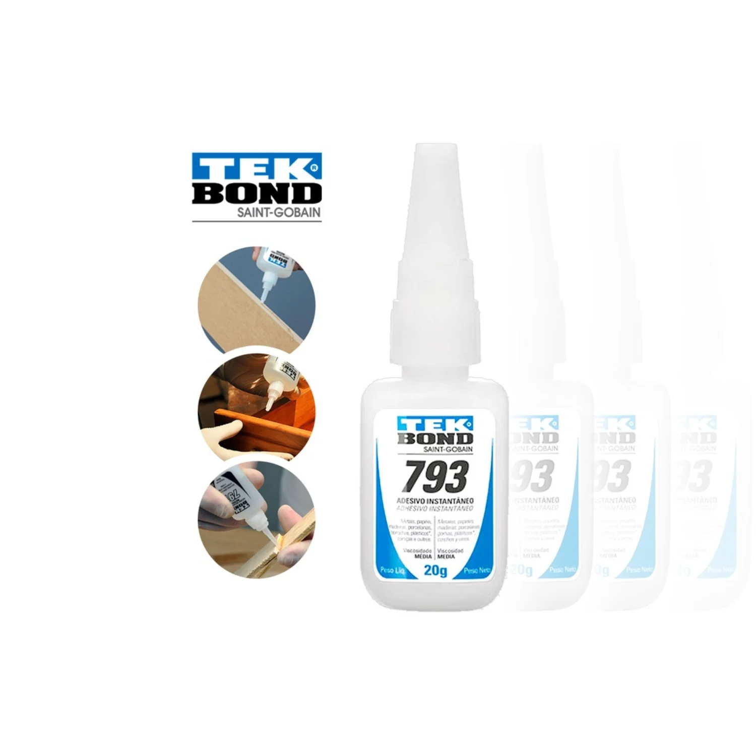 Cola Instantânea Tek Bond 793 20g Acrigel Unhas Postiças Forte, Madeira, Borracha.
