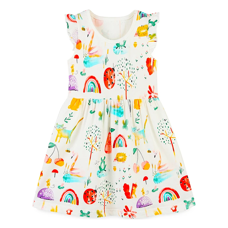 여아용 여름 원피스 만화 동물 인쇄 파티 공주 의류, 2-7 세 소녀 생일 드레스 