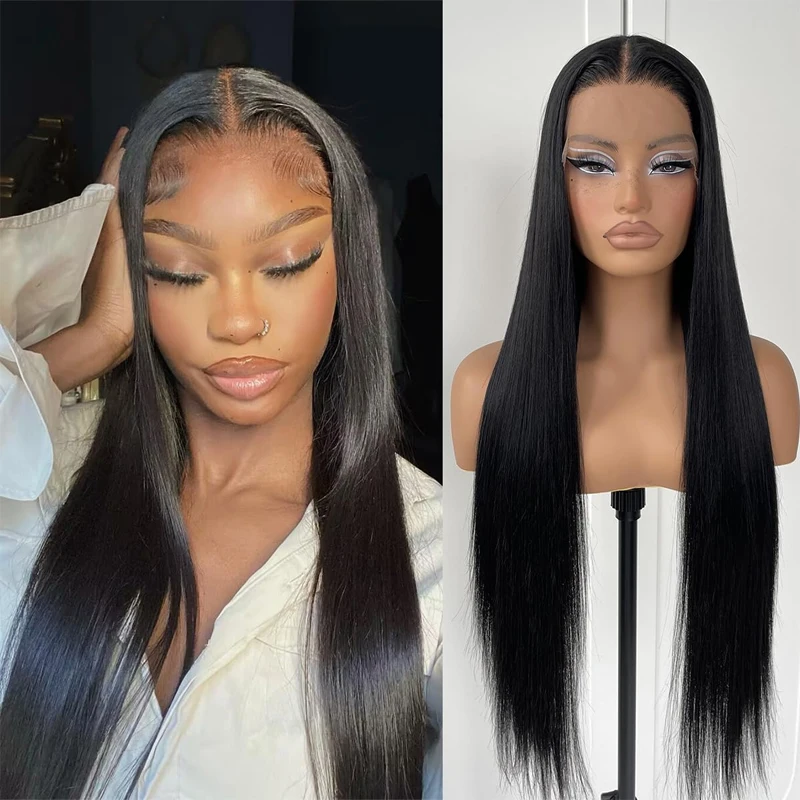 

Long Straight Lace Front Wigs Natural Black Glueless Straight Hair 80% Density HD Transparent Lace Front Wigs Brazilian Virgin