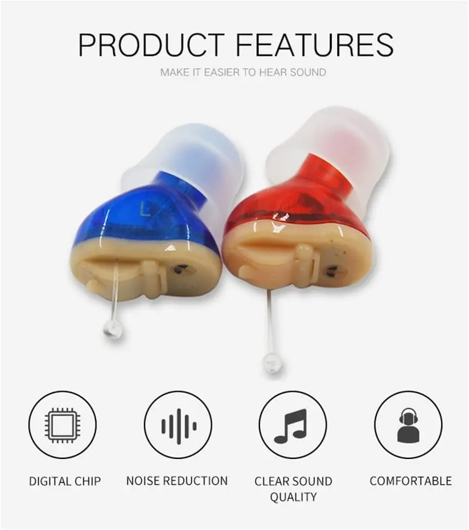 Adult Hearing Aid Mini CIC Personal Inner Ear Device Includes Left and Right for TV and Calls with Portable Case