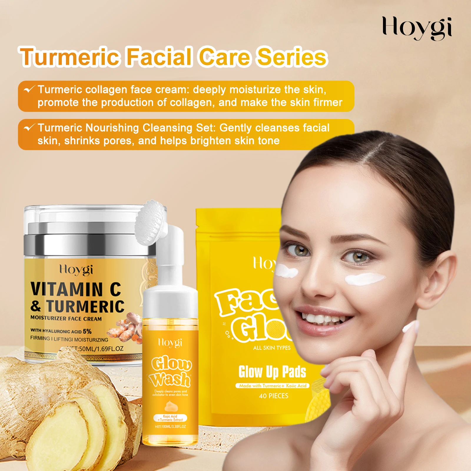 Hoygi Skin Care Whitening Anti Aging Brightening Dark Spots Winkles Removal Natural Vitamin C & Turmeric Moisturizer Face Cream