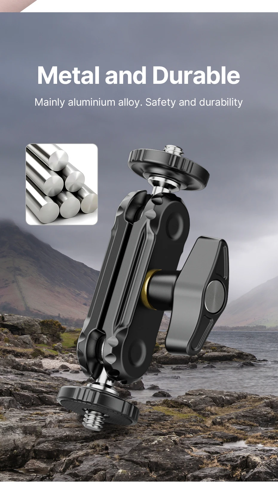 R098 Double Ball Heads Magic Arm with Cold Shoe Mount 1/4'' Screw for DSLR Came