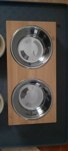 Bamboo Base Ceramic Pet Bowl: Skid-Resistant Double Dining photo review