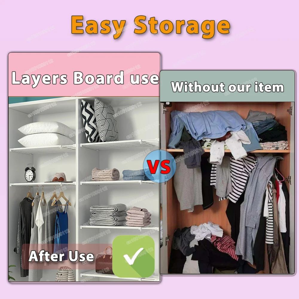 Adjustable Closet Organizer Kitchen Storage Shelves Space Saving Wardrobe Wall Mounted Rack Bathroom Kitchen Cabinet Holder 2