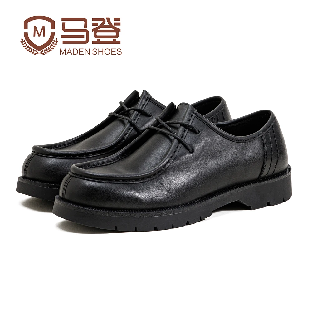 Leather Shoes Maden Men's Vintage Derby Shoes Leather Lace-Up Loafers Round Toe British Style Office Low-top Business