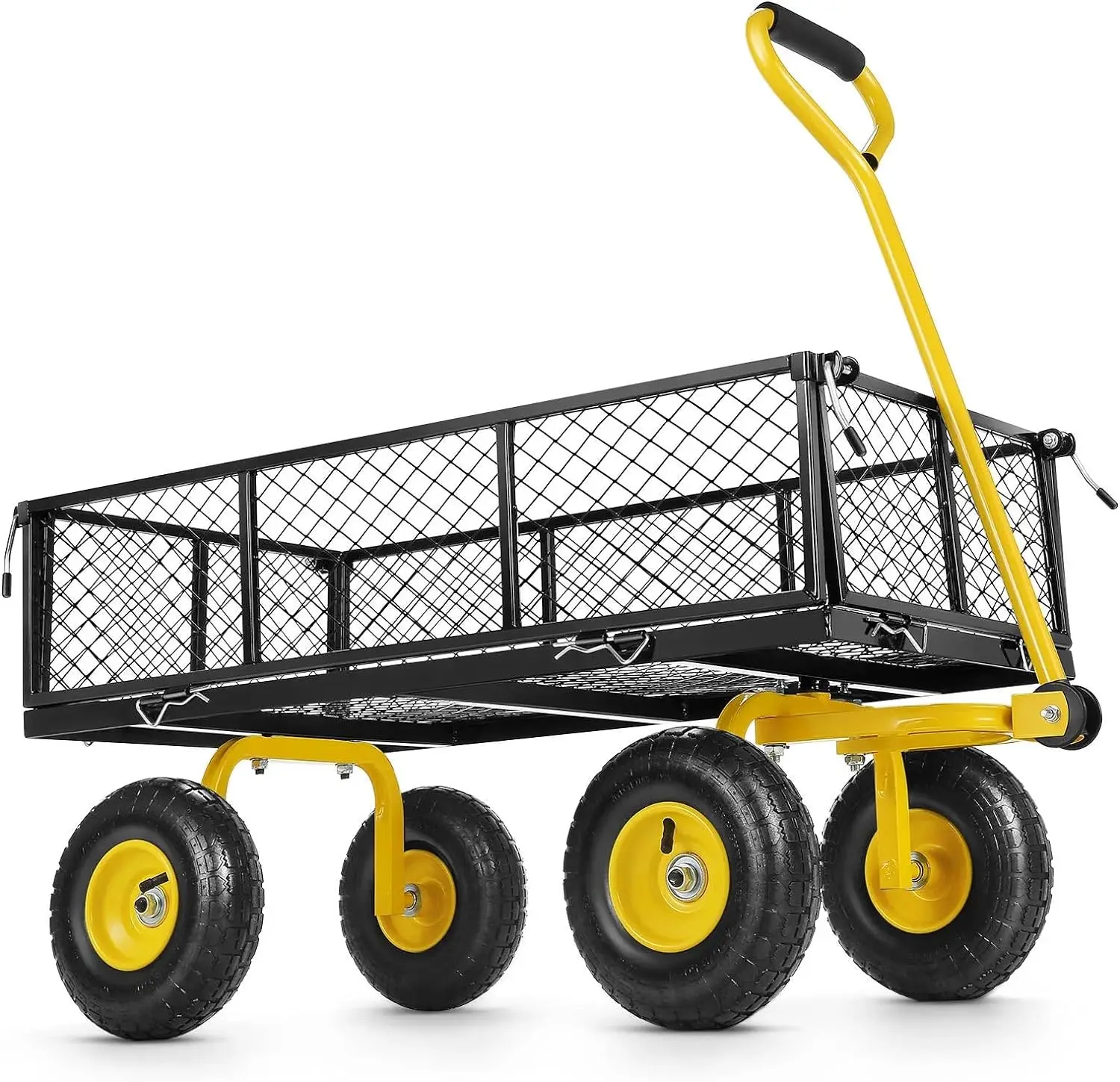Steel Garden Cart 680 lbs Heavy Duty Garden Wagons with Removable Steel Mesh Sides Utility with 180&deg; Rotating Handle Metal Wagon
