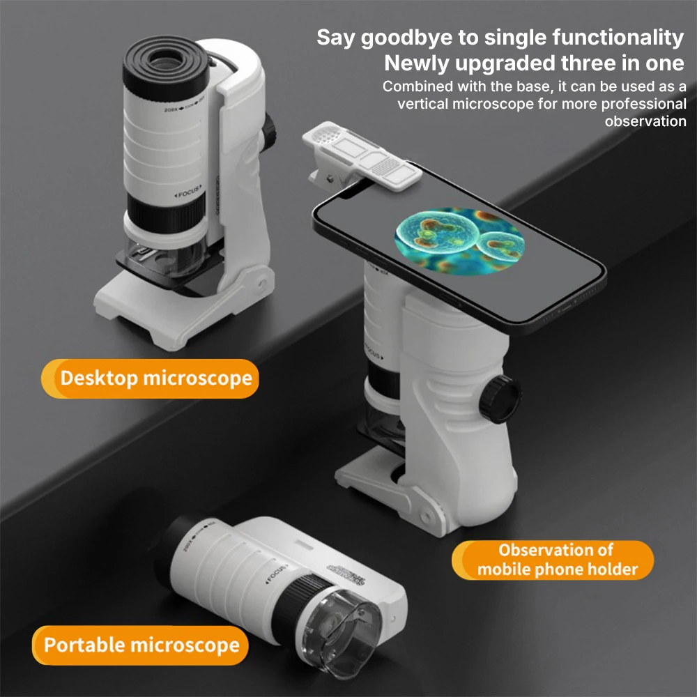 200x Zoom Kids Portable Microscope Pocket Handheld Mini Microscope With LED Light High