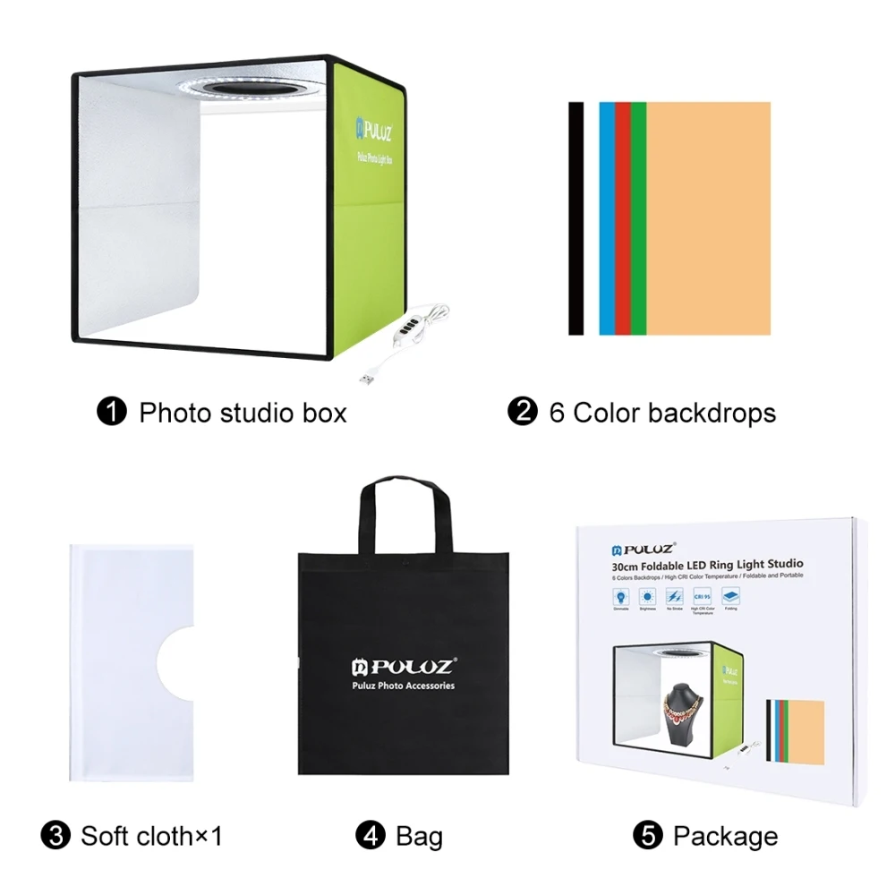 PULUZ Mini Photo Studio Light Box Folding Photography Lightbox Photo Shooting Tent Box Kit 6 Colors Backdrop Photo Softbox
