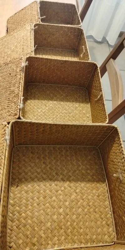 Set of 4 Seagrass Basket with Lid Wicker Storage Basket Decor Storage Boxes Flat Storage Bins Woven Organizer Baskets for Shelf photo review