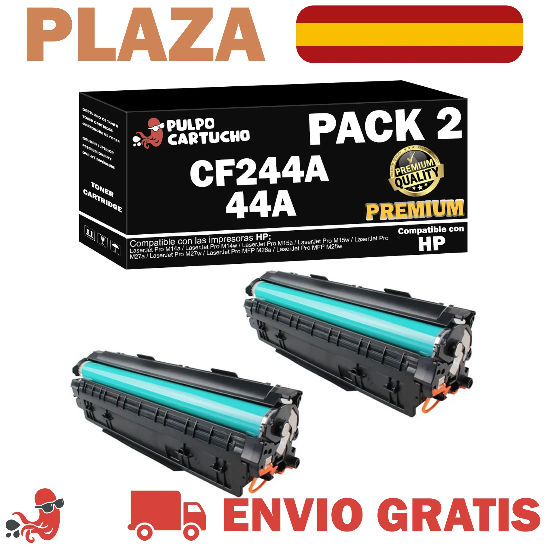 Pack 2 Toner HP CF244A Premium support HP 44A - Non Oem-cartridge LaserJet Pro M14a, M14w, M15a, M27a, M27w, MFP M28a printers MFP M28w-generator consumable printer-capacity 2x1.000 pages