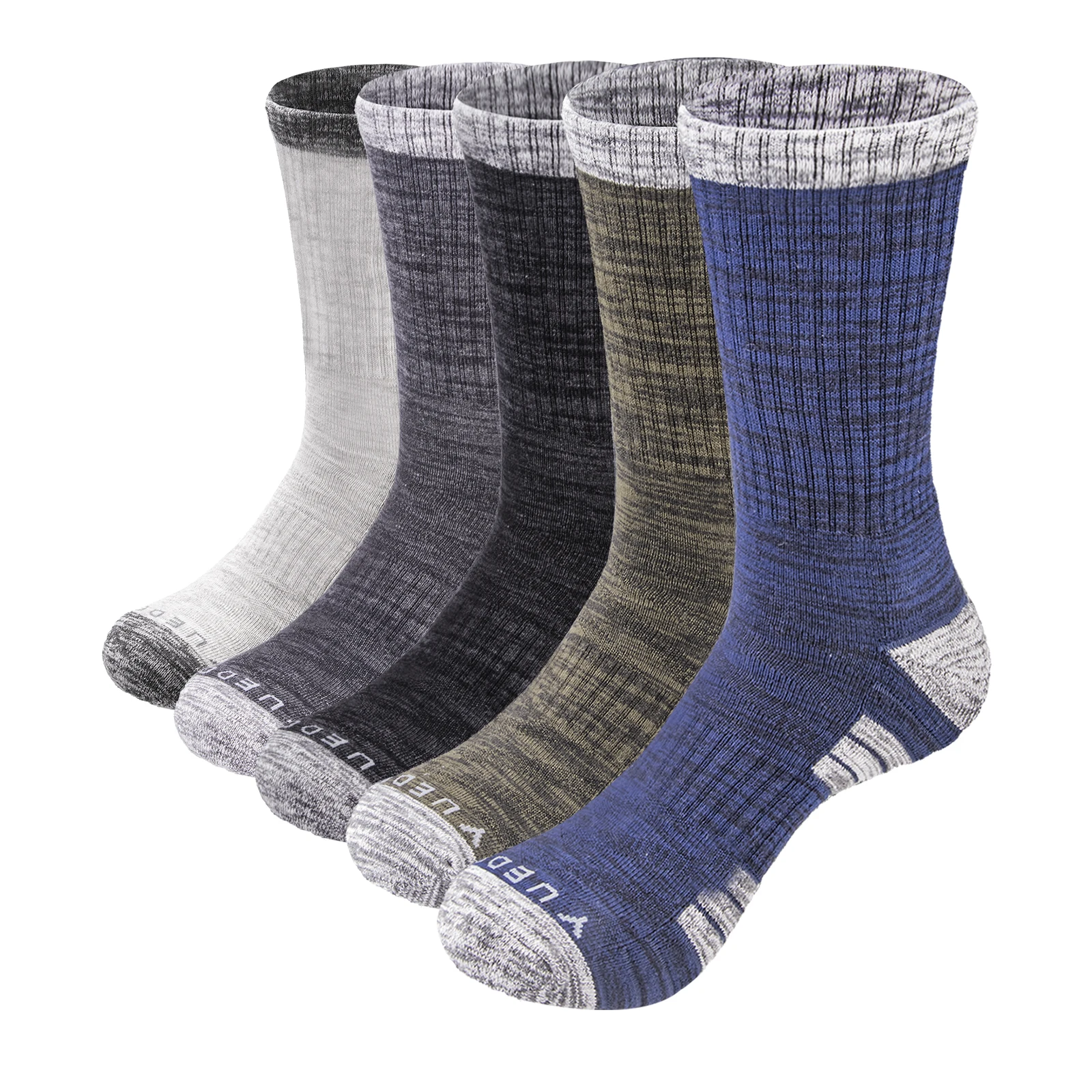 YUEDGE Men's Terry Cushion Cotton Crew Socks Outdoor Hiking Walking Backpacking Trekking Athletic Sports Socks 37-46 EU 5 Pairs